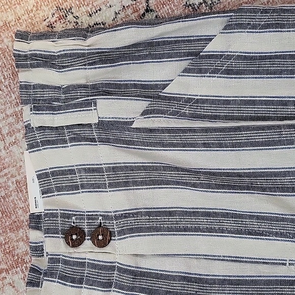 SO High Rise Blue & Ivory Stripe Linen Blend High-Rise Pant Tapered Leg - Size L - Picture 3 of 13